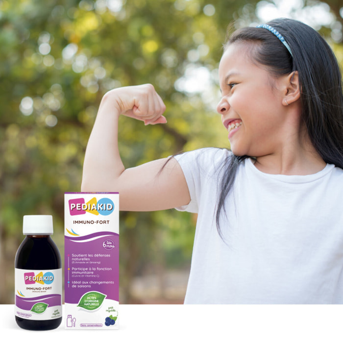 PEDIAKID - Sirop Immuno-Fort - Complément Alimentaire Naturel - Formule Exclusive au Sirop d'Agave - Aide à Soutenir les Défenses Naturelles de l'Organisme - Goût Myrtille - Lot de 3 flacons