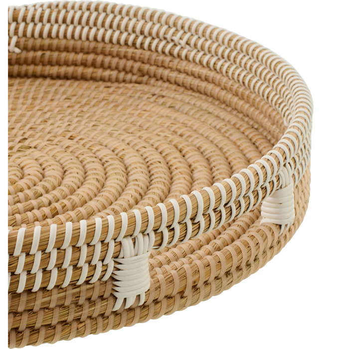 J-Line Plateau décoratif Paille - roseau/rotin/bambou - naturel/blanc - set de 2