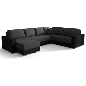 Epona - Canapé panoramique d'angle réversible 7 places convertible avec coffre en tissu - Gris / Noir