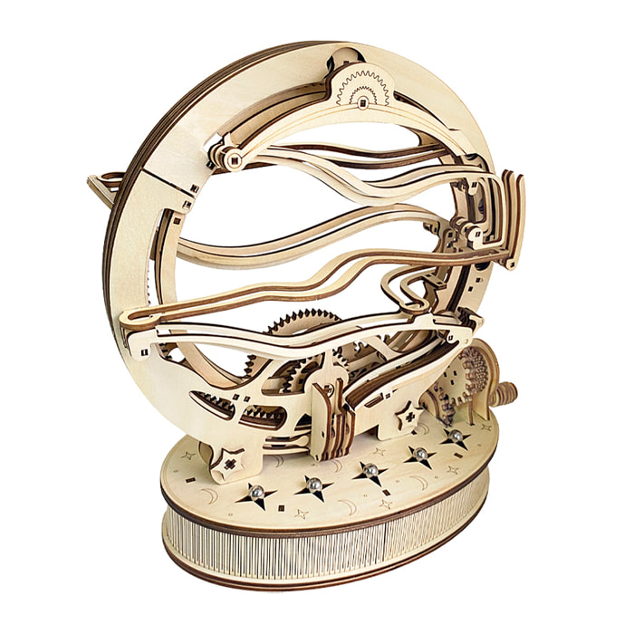 Maqueta de Madera 3D, con movimiento mecánico diseño de Volteador Orbital Mecánico con Manivela. 236 piezas.