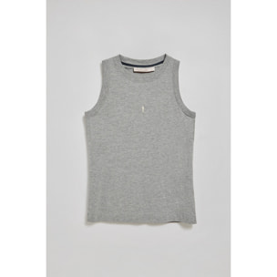 Maglietta basic grigio vigorè smanicata a girocollo con logo Rigby Go ricamato