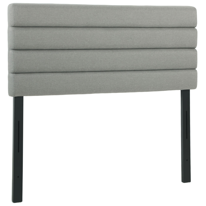 Cabecero de Cama 140 cm, Altura Ajustable 3 Niveles 106/116/126 cm, Cabezal de Cama Tapizado en Lino, Acolchado Linea, con Patas de Acero, Montado a la Pared, Cabecero para Dormitorio, Gris