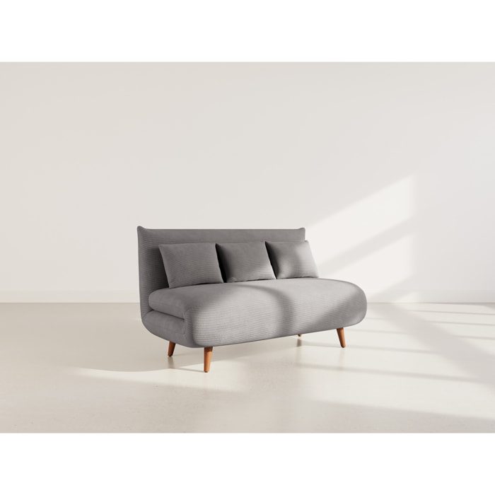 Lumi - Banquette convertible clic-clac 2 places en velours côtelé - Gris