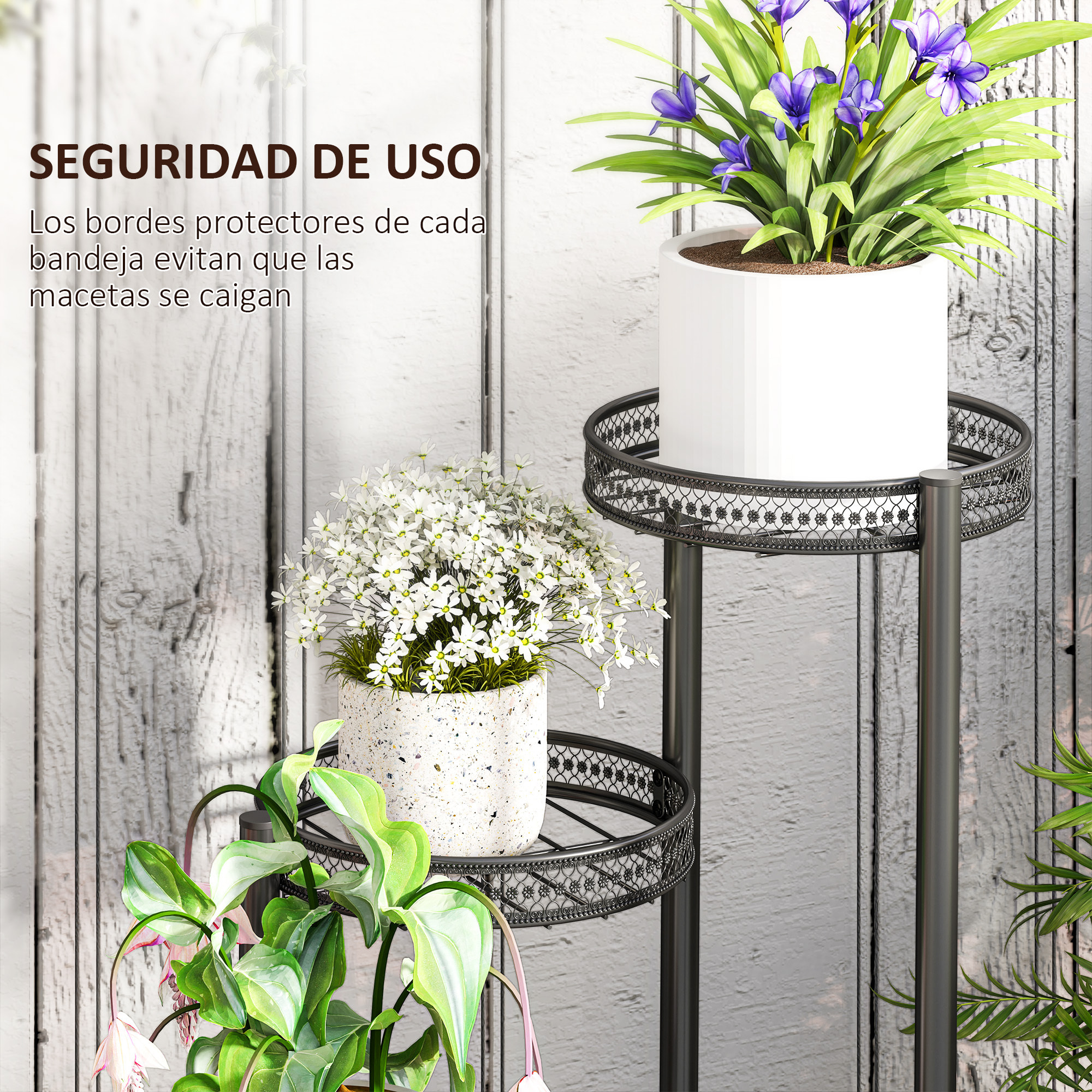 Soporte para Plantas de 4 Niveles Estantería para Plantas para Esquina Soporte de Acero Soporte para Macetas Interior y Exterior 25x25x80 cm Negro