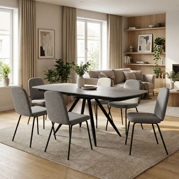 Set 2 sedie moderne in tessuto grigio chiaro con gambe in metallo - Karen