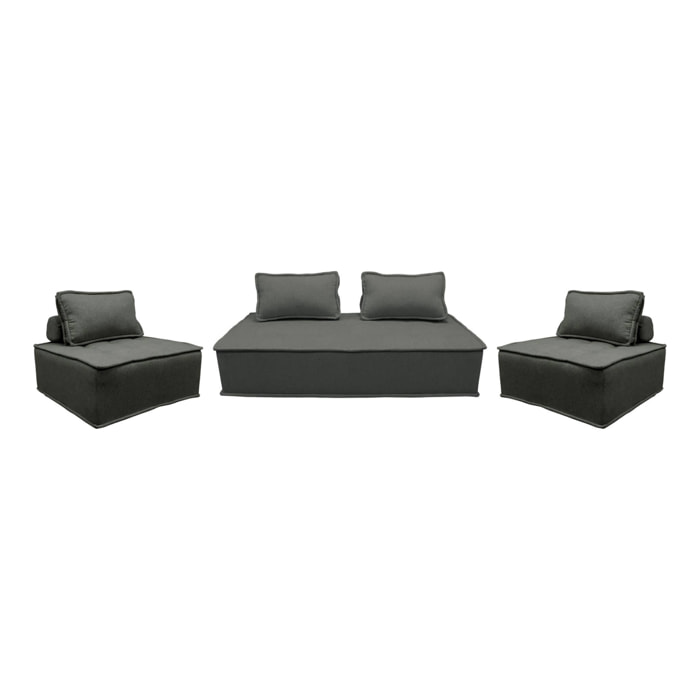 Ensemble chauffeuses DAO pour canapé modulable en tissu capitonné 4 places gris foncé