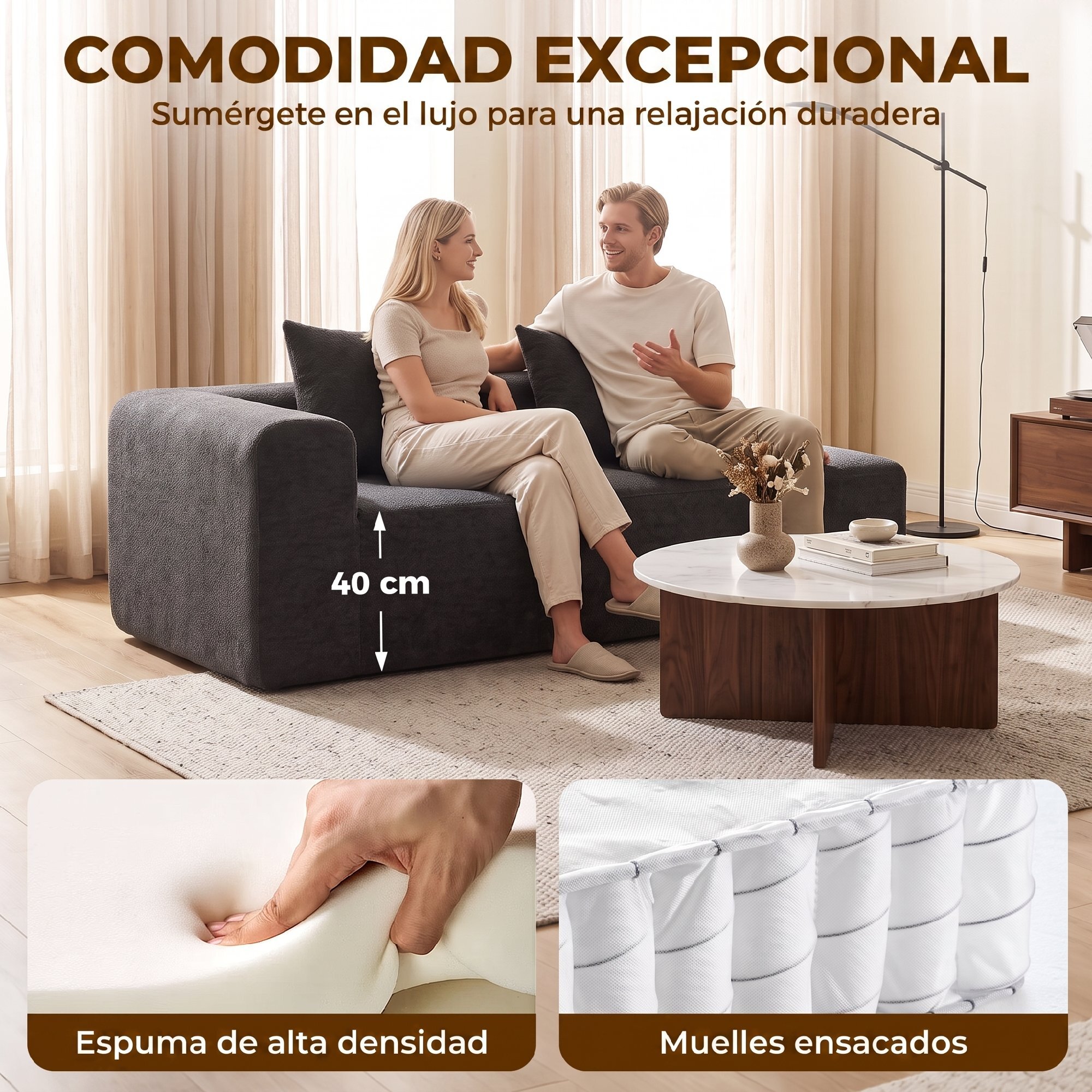 HOMCOM Sofá de 2 Plazas de Chenilla, Sofá de Salón, 2 Almohadas, Asiento con Muelles, No Requiere Montaje, para Dormitorio, Despacho, 171,5x91,5x83 cm, Gris Oscuro