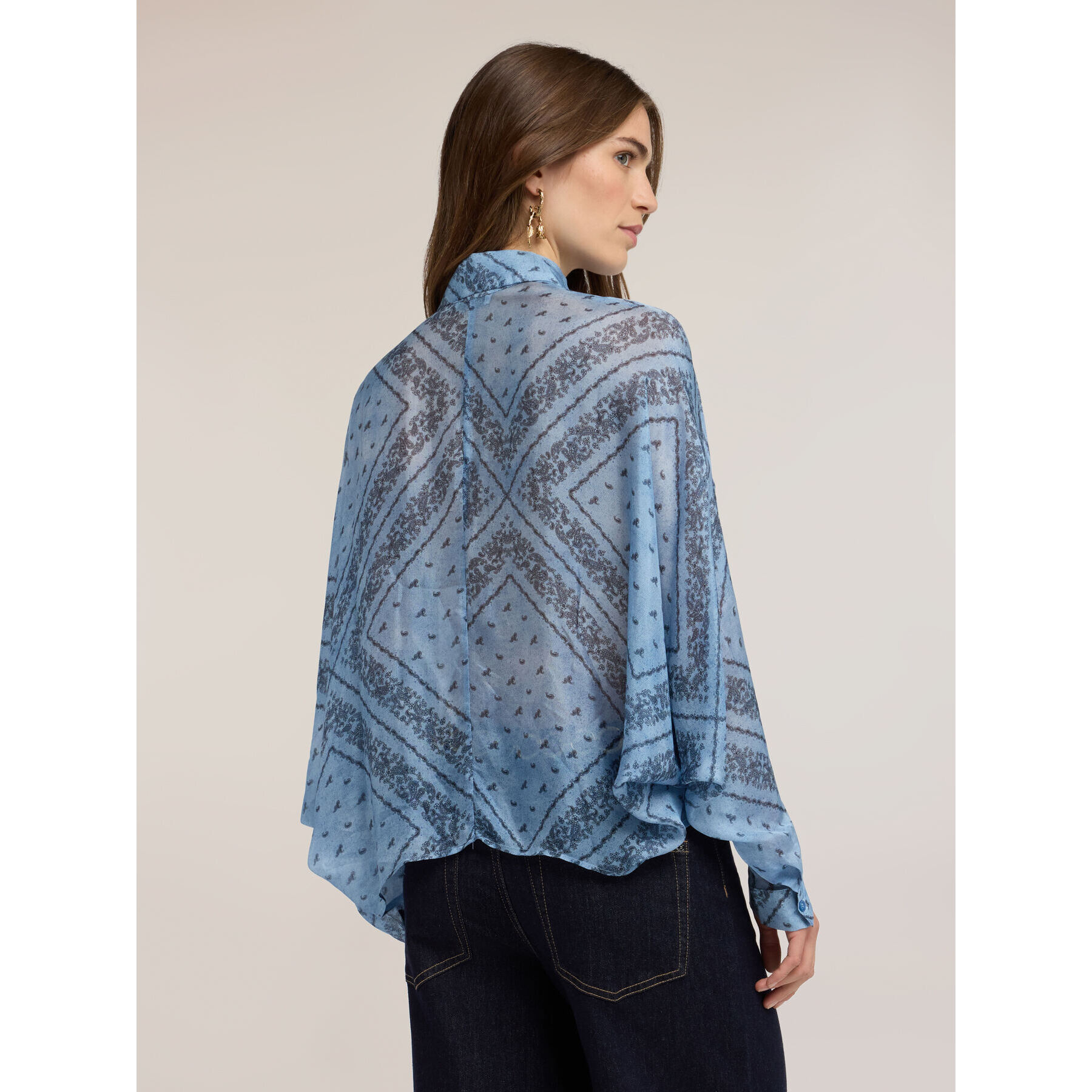 Motivi - Blusa oversize de gasa mezcla seda con estampado - Light - blue