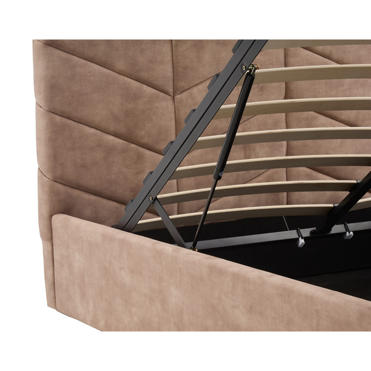 Peonis - lit coffre - 160x200 cm - en velours - sommier inclus - Taupe