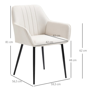 Pack de 2 Sillas de Comedor, Sillas de Cocina Modernas, con Asiento Acolchado y Tapizado, Respaldo Curvo, Reposabrazos, Patas de Metal, para Salón, Beige