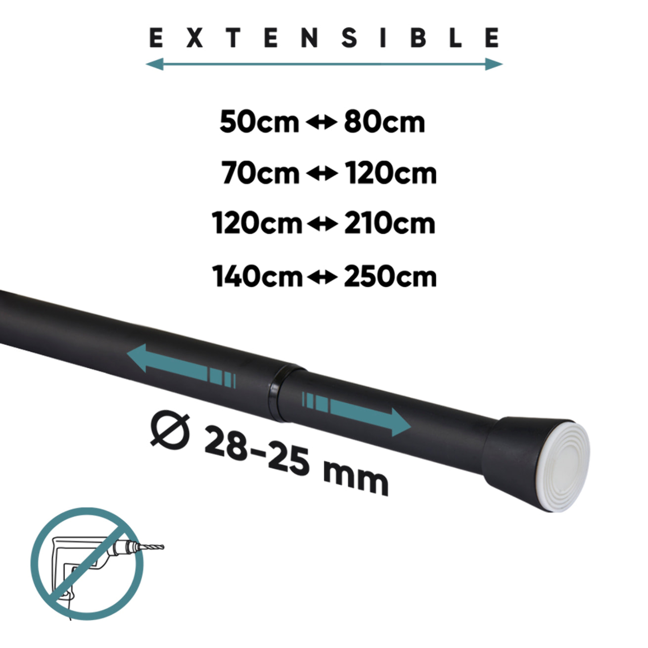 Barra presión extensible sin taladrar Negro