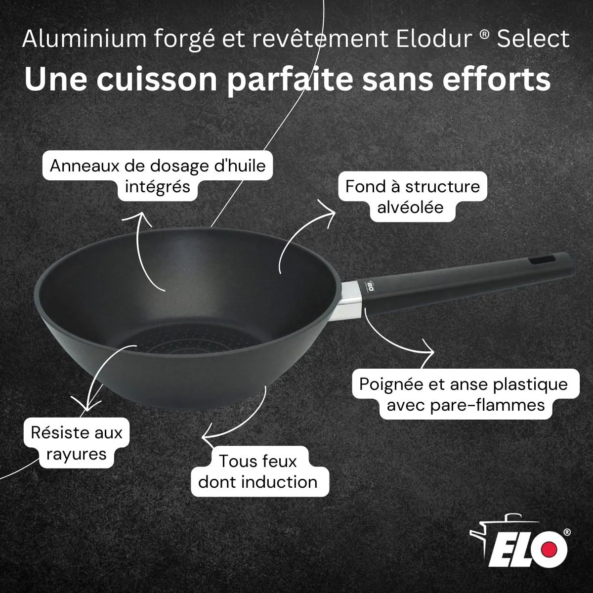 Wok 24 cm antiadhésif sans PFAS Elo Smart Wave