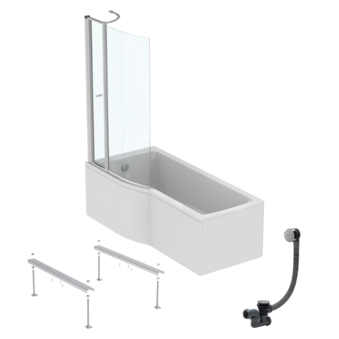 Pack baignoire bain douche 170 x 80 cm gauche Connect Air + tablier + pare bain avec volet  + pieds + vidage Chromé