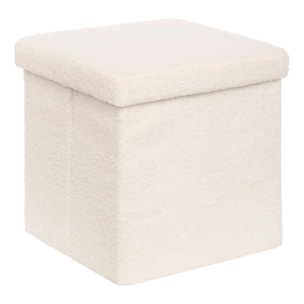 Pouf Pliable Coffre Jaiko en Bouclette Blanc 38x38cm