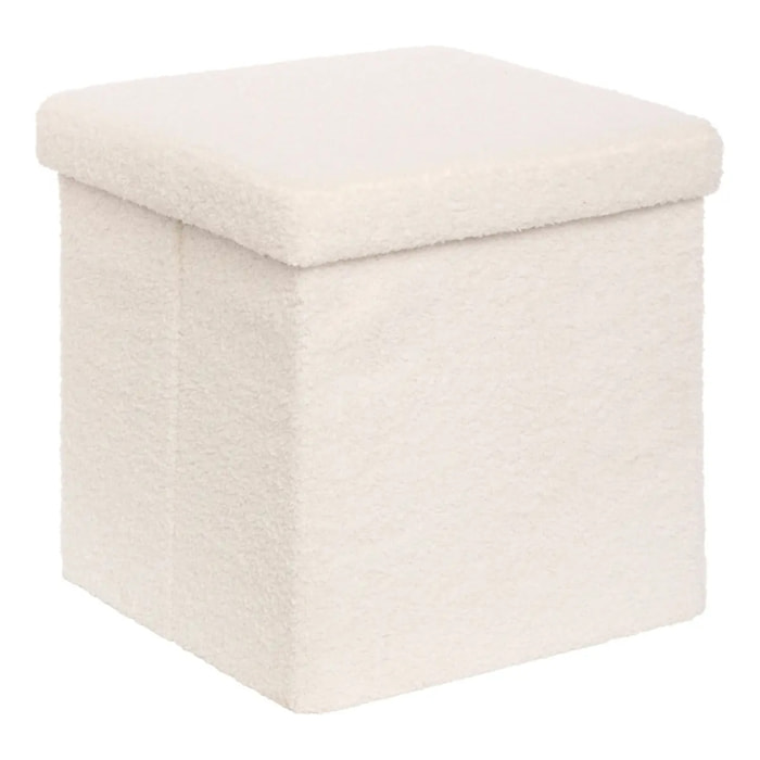 Pouf Pliable Coffre Jaiko en Bouclette Blanc 38x38cm