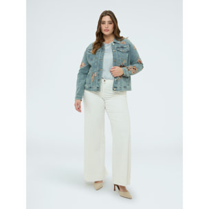 Fiorella Rubino - Giacca in denim con ricami floreali in paillettes - Azzurro