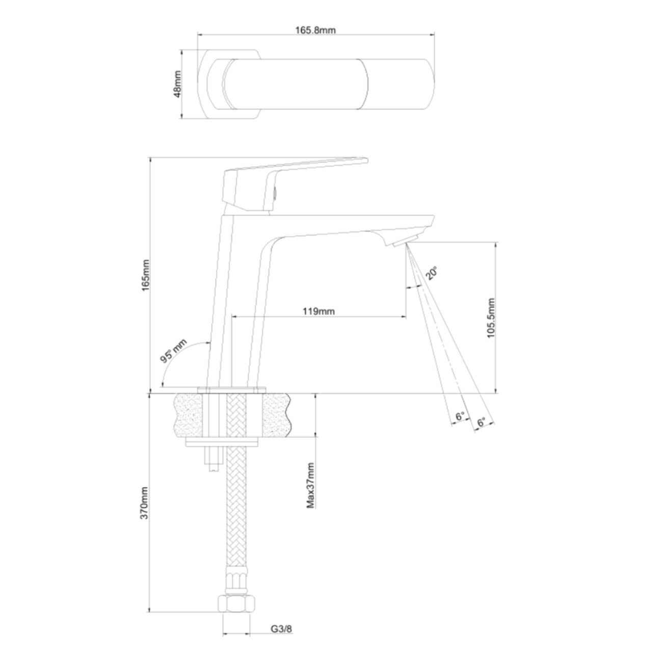 Mitigeur lavabo Feel, sans tirette, noir mat, (SATBSFEEL271C)