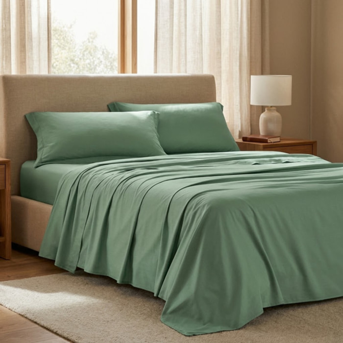 Completo lenzuola matrimoniale in raso di cotone 200 TC, set con lenzuolo sopra sotto con angoli e 2 federe con volani, morbido e traspirante, effetto seta elegante, stile hotel, resistente e facile da lavare, comfort per tutte le stagioni
