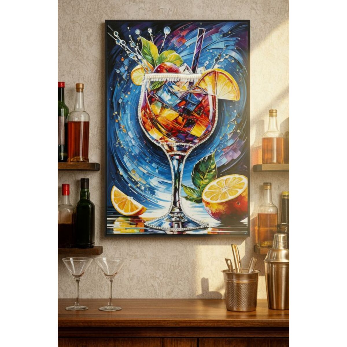 STAMPA DECORATA SU TELA LACCATA C/CORNICE COCKTAIL -B- CM 62X3,5
 X92