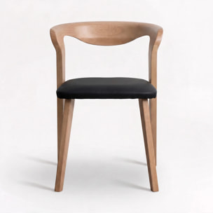 Chaise en bois d'hévéa blond et cuir synthétique noir - Vega