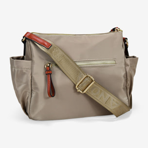 Bolso bandolera taupe con cremalleras metálicas