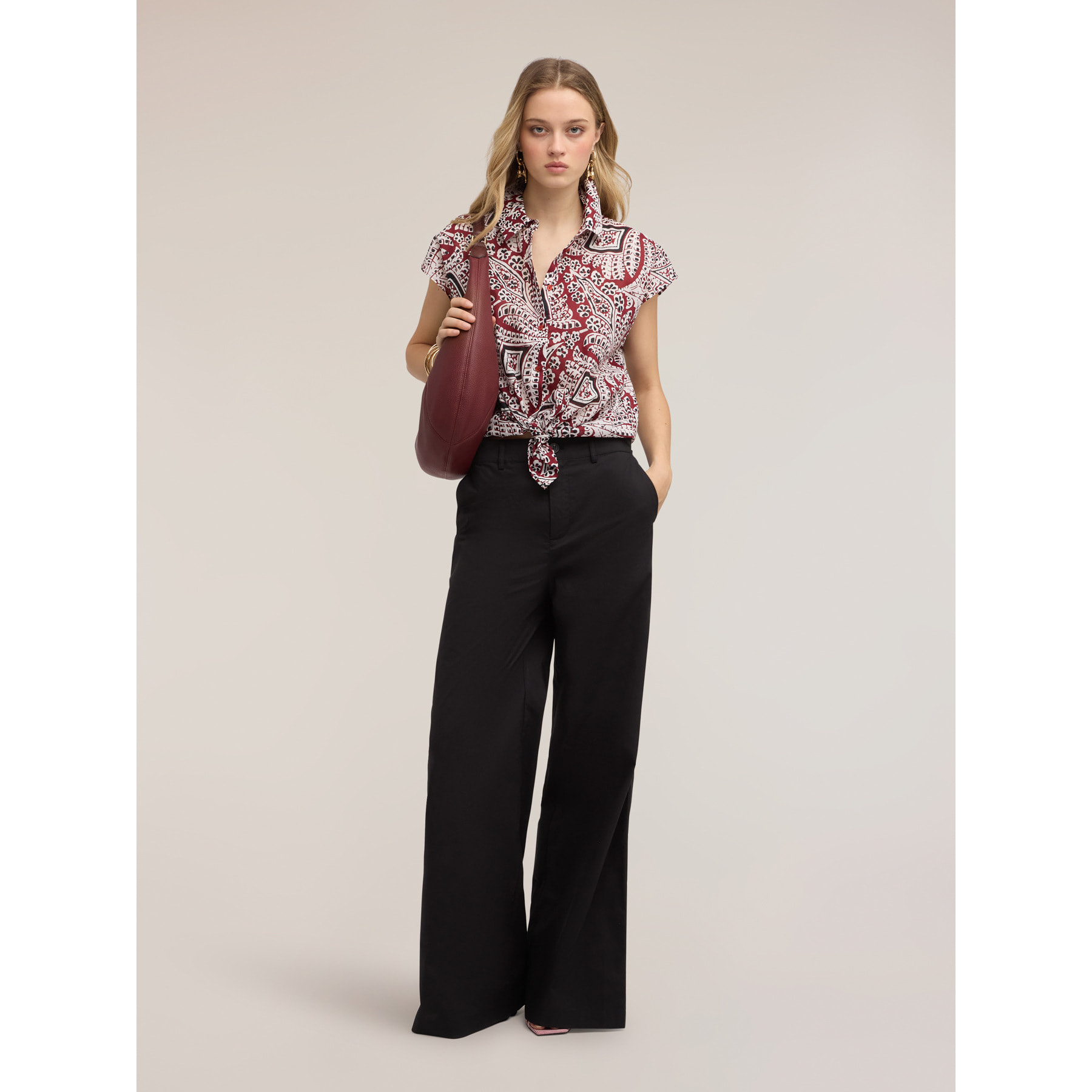 Motivi - Pantalones palazzo de popelina de algodón - Negro