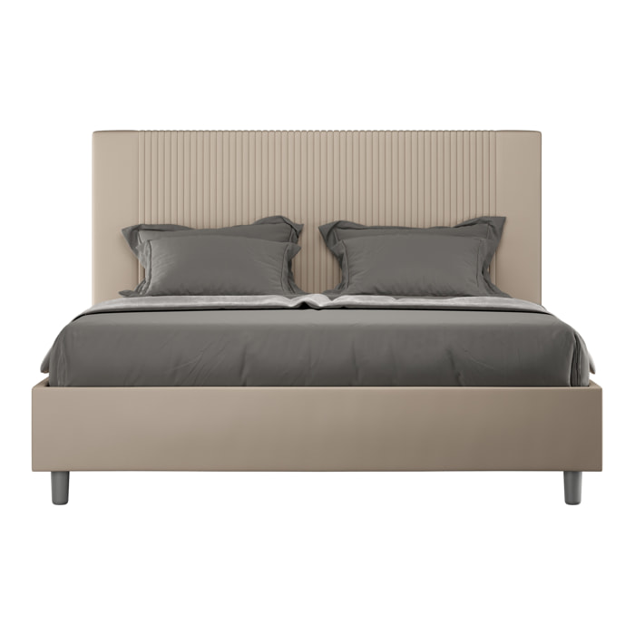 Letto matrimoniale con rete imbottito 160x210 similpelle tortora Goya