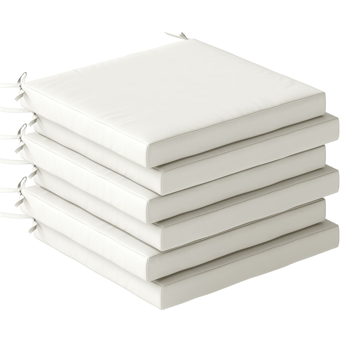 Juego de Cojines para Sillas de Comedor, 46x42x7 cm, 6 Piezas, Cojines para Sillas de Jardín con Funda Lavable y Lazos, Impermeable y Anti-UV, Crema