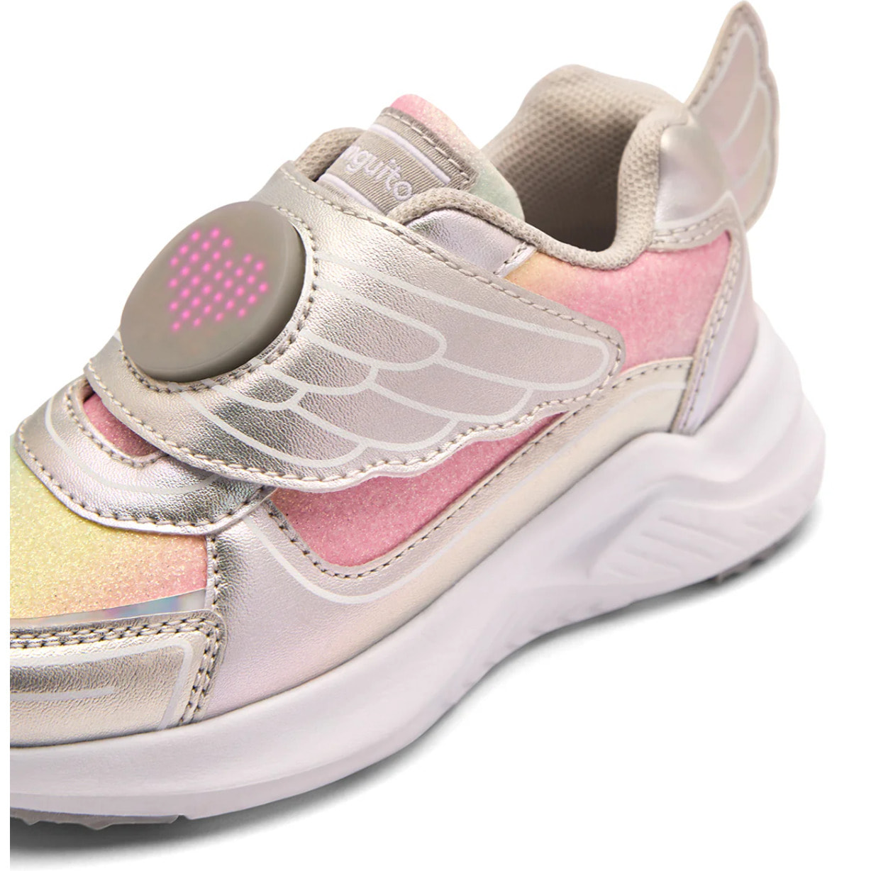 Sneakers luminose da bambina con design ad ali argentate