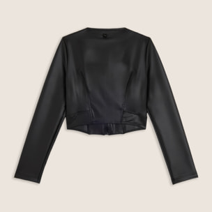 Giacca cropped in similpelle con zip in metallo