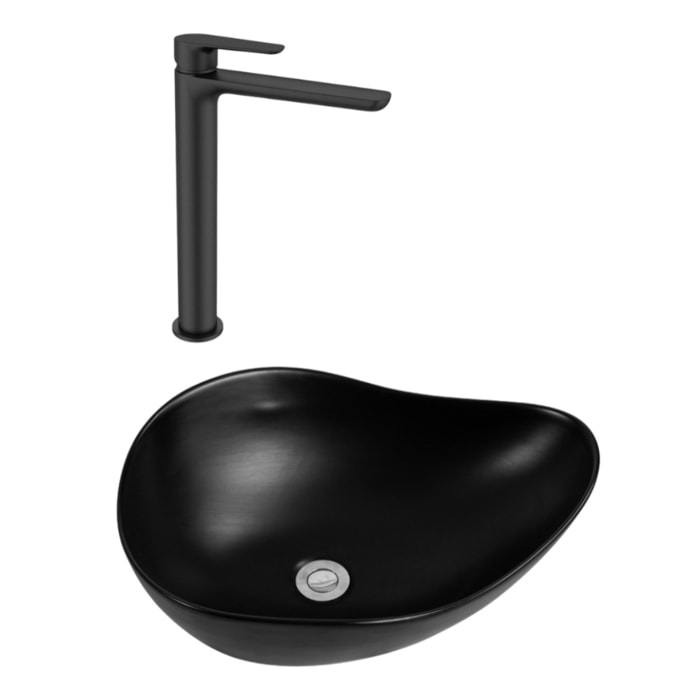 PixL 51x38x19 cm vasque à poser + Swiss Aqua Technologies Mood mitigeur lavabo XL + Ceramia PixL bonde (CEPX505BKMSAT285C)