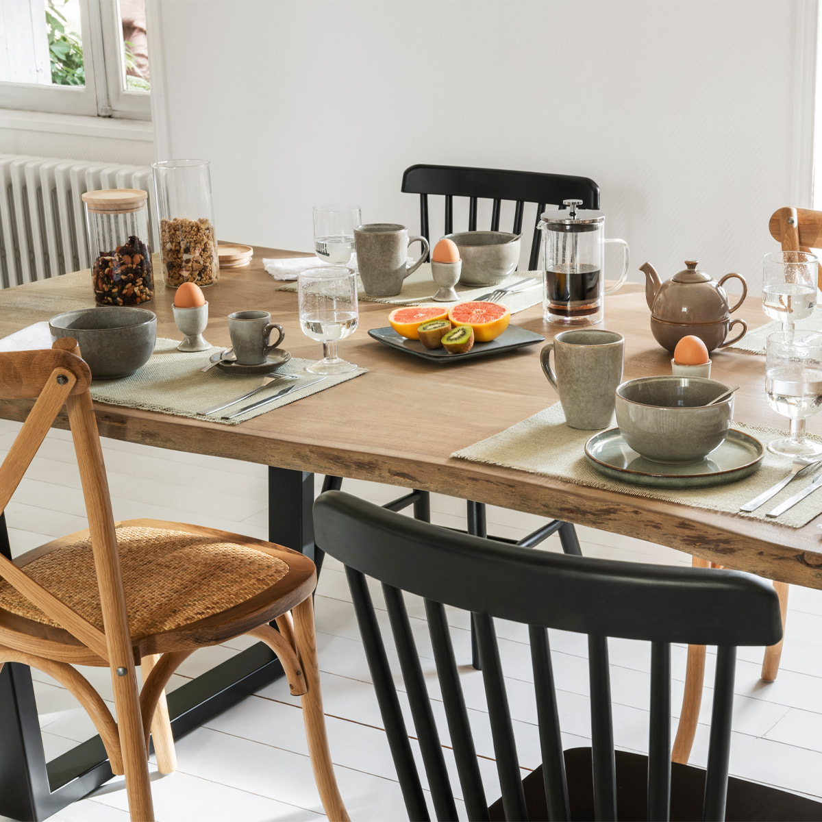 Table à manger "Skidal" en métal & acacia L200cm marron