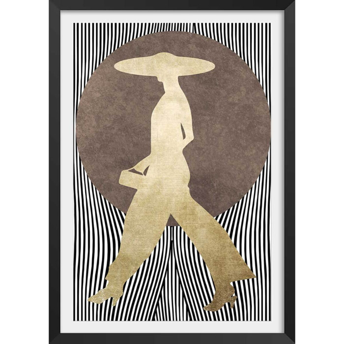 Poster silhouette femme à chapeau Affiche + cadre en bois - Noir
