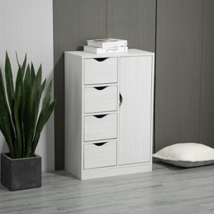 Meuble de rangement moderne 1 porte 4 tiroirs - panneaux particules blanc grain de bois