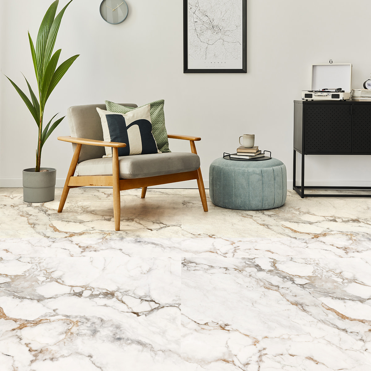 Revêtement sticker sol - MARBRE BLANC CASSÉ - Rouleau adhésif Protection Anti-dérapant