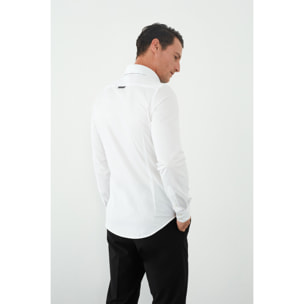 Camicia Uomo 2 Bottoni Button Down Slim Popeline Stretch Unito Bianco