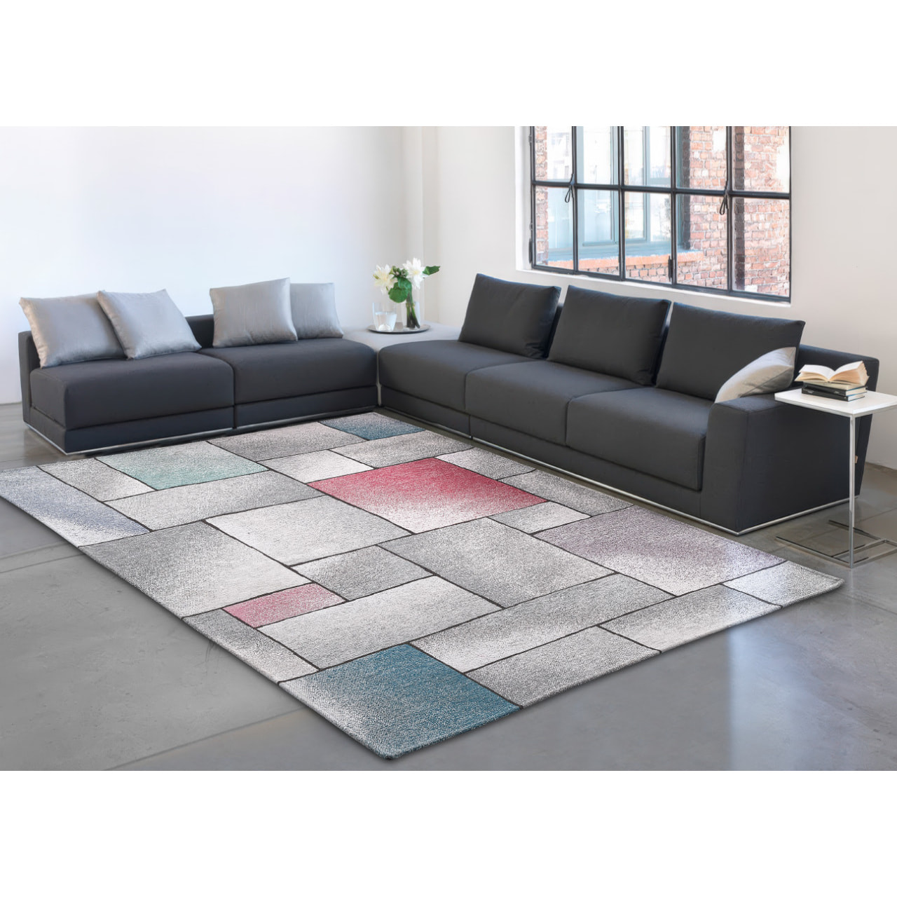 Tappeto Jacquard Ideale Salotto Camera Ingresso Made In Italy Antiscivolo, Lavabile, Morbido Disegno Tetrix Multicolor By Suardi