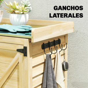 Armario de Exterior de Madera, Caseta de Jardín Exterior con Techo de Metal Galvanizado, Estantes, 2 Puertas, Ganchos, Cobertizo de Jardín para Almacenaje Herramientas, 71,5x39x95 cm, Natural