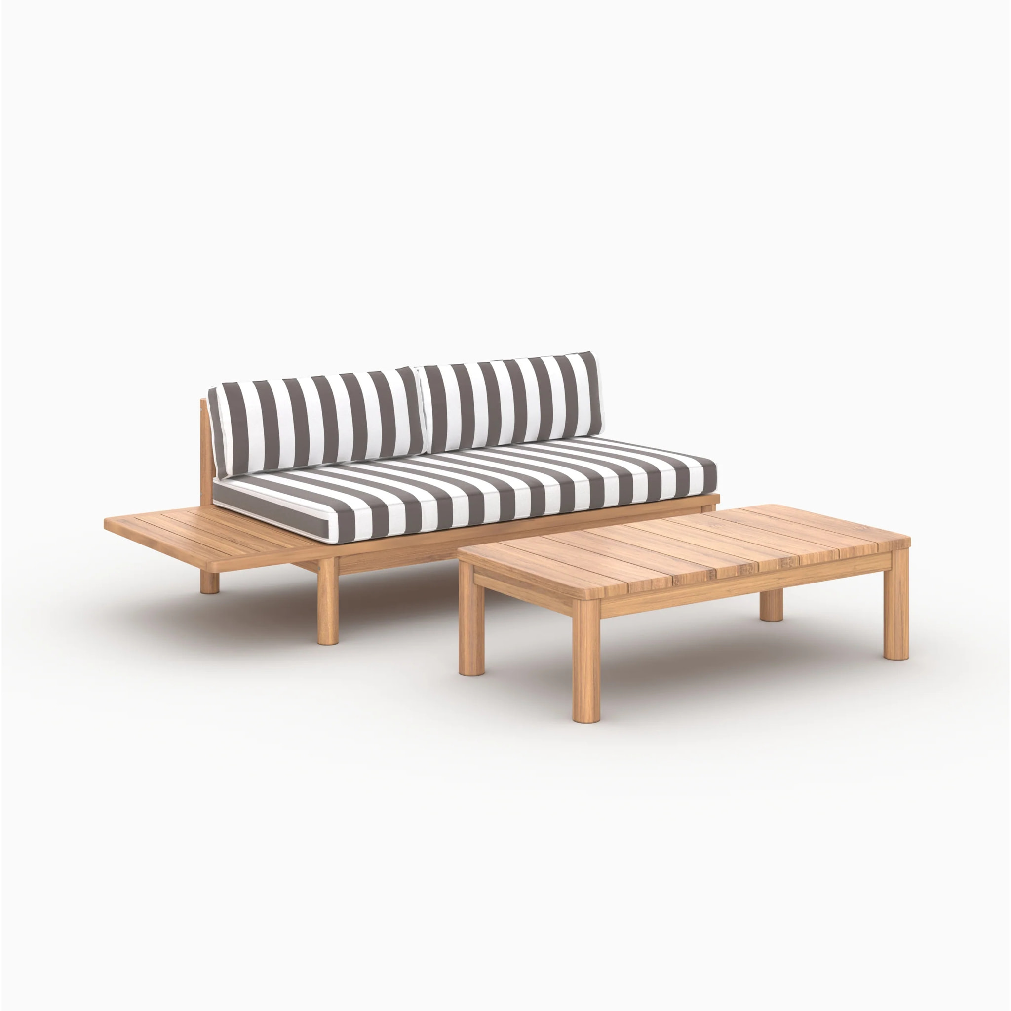 Salon de jardin 2 personnes en teck massif et tissu rayé gris - Nadila