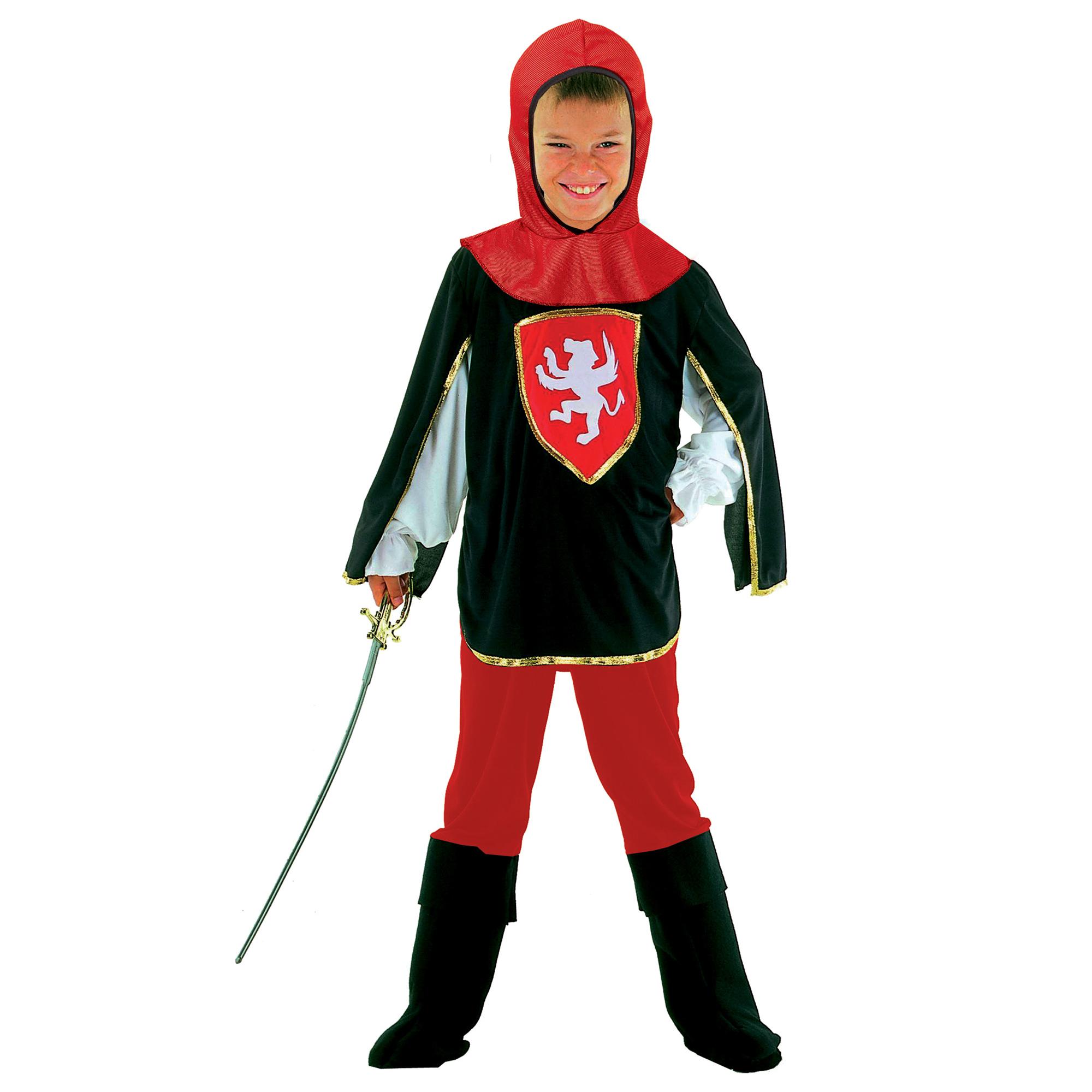 Costume Carnevale Re Artã¹ Guerriero Cavaliere Medievale Nero Rosso Bambino