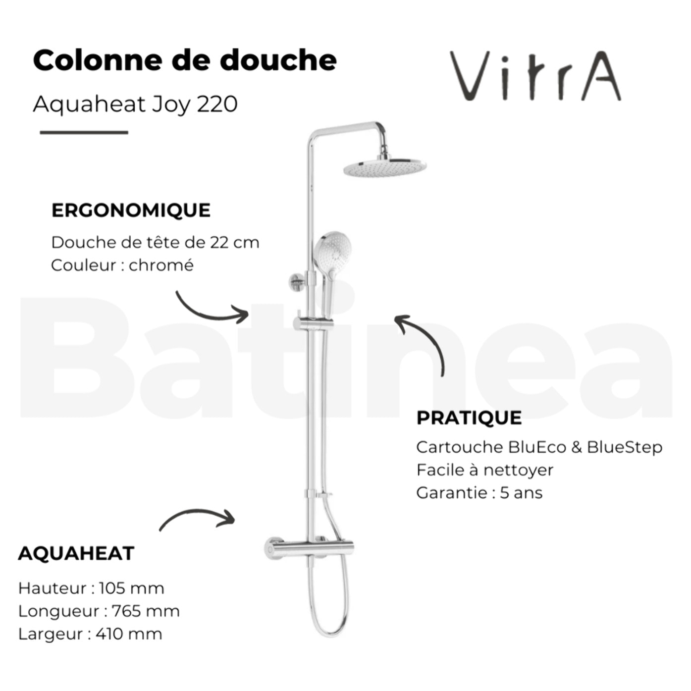 Colonne de douche thermostatique VITRA Aquaheat Joy 220