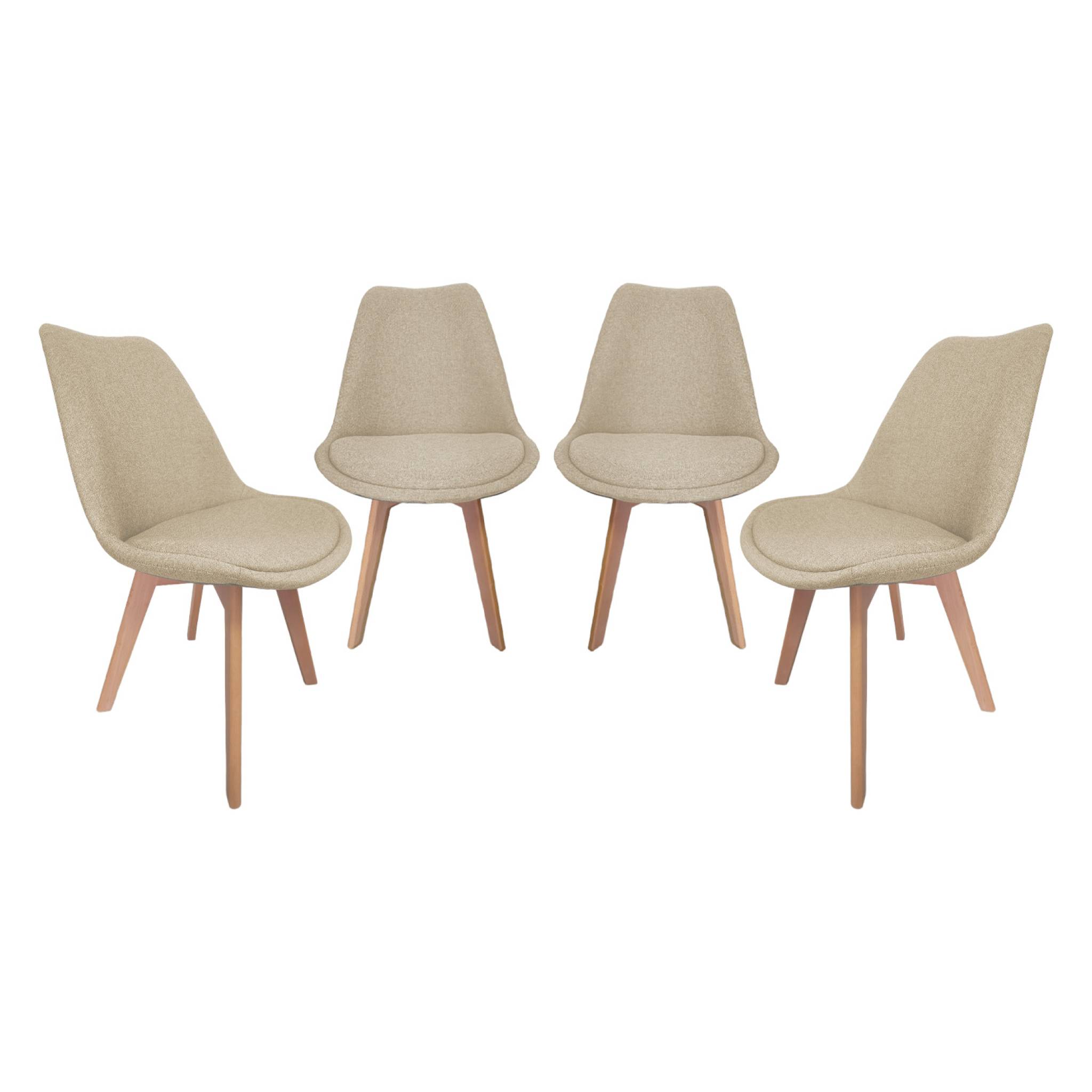 Lot de 4 chaises scandinaves revêtement tissu taupe. pieds bois de hêtre - Nils