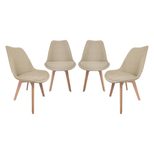 Lot de 4 chaises scandinaves revêtement tissu taupe. pieds bois de hêtre - Nils