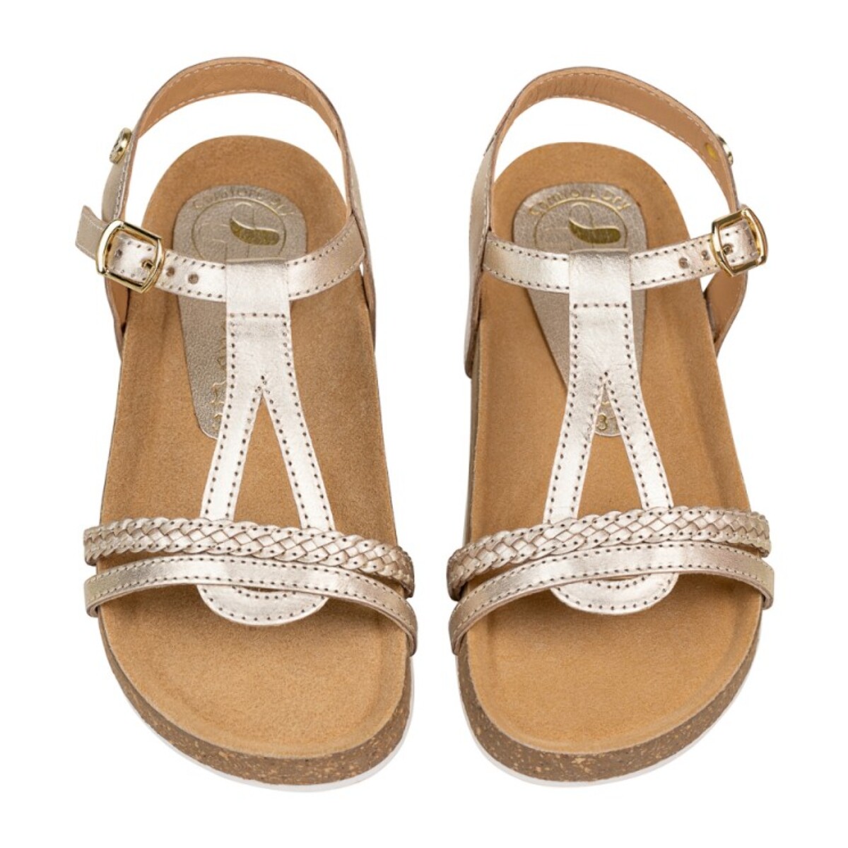 Sandalia Bios Piel Natural. hebilla/Trenza