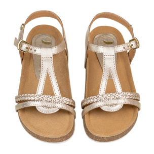 Sandalia Bios Piel Natural. hebilla/Trenza