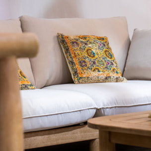 Salon de jardin en bois d'eucalyptus et coussins gris 4 places NOSARA