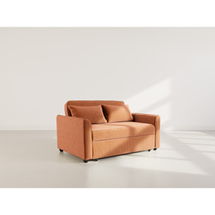 Ernest - Canapé droit 2 places convertible en velours côtelé - Terracotta