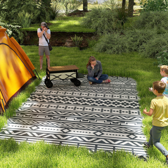 Alfombra de Exterior 182x274 cm Alfombra Reversible con Patrón de Geométrico de Cenefa Impermeable Bolsa de Transporte para Terraza Balcón Patio Camping Playa Gris Oscuro