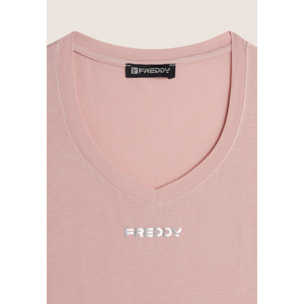 T-shirt corta in modal elasticizzato con scollo a V