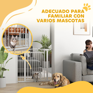 Barrera para Perros Puerta para Perros con Ancho Ajustable 76-104 cm Barrera de Seguridad para Perros con 2 Extensiones Doble Bloqueo y Puerta Pequeña para Escaleras y Puertas Blanco